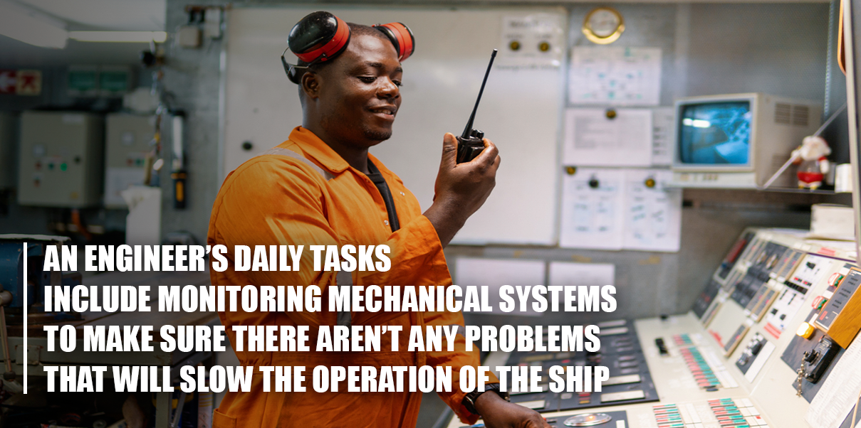 tugboat engineer talking on a radio