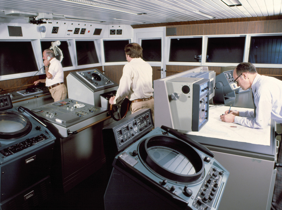 Officers on the bridge of the ship