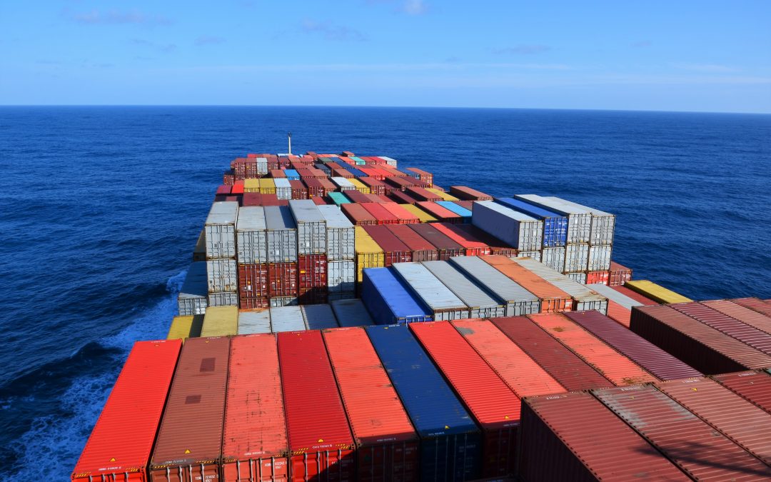 cargo boxes on ship at sea