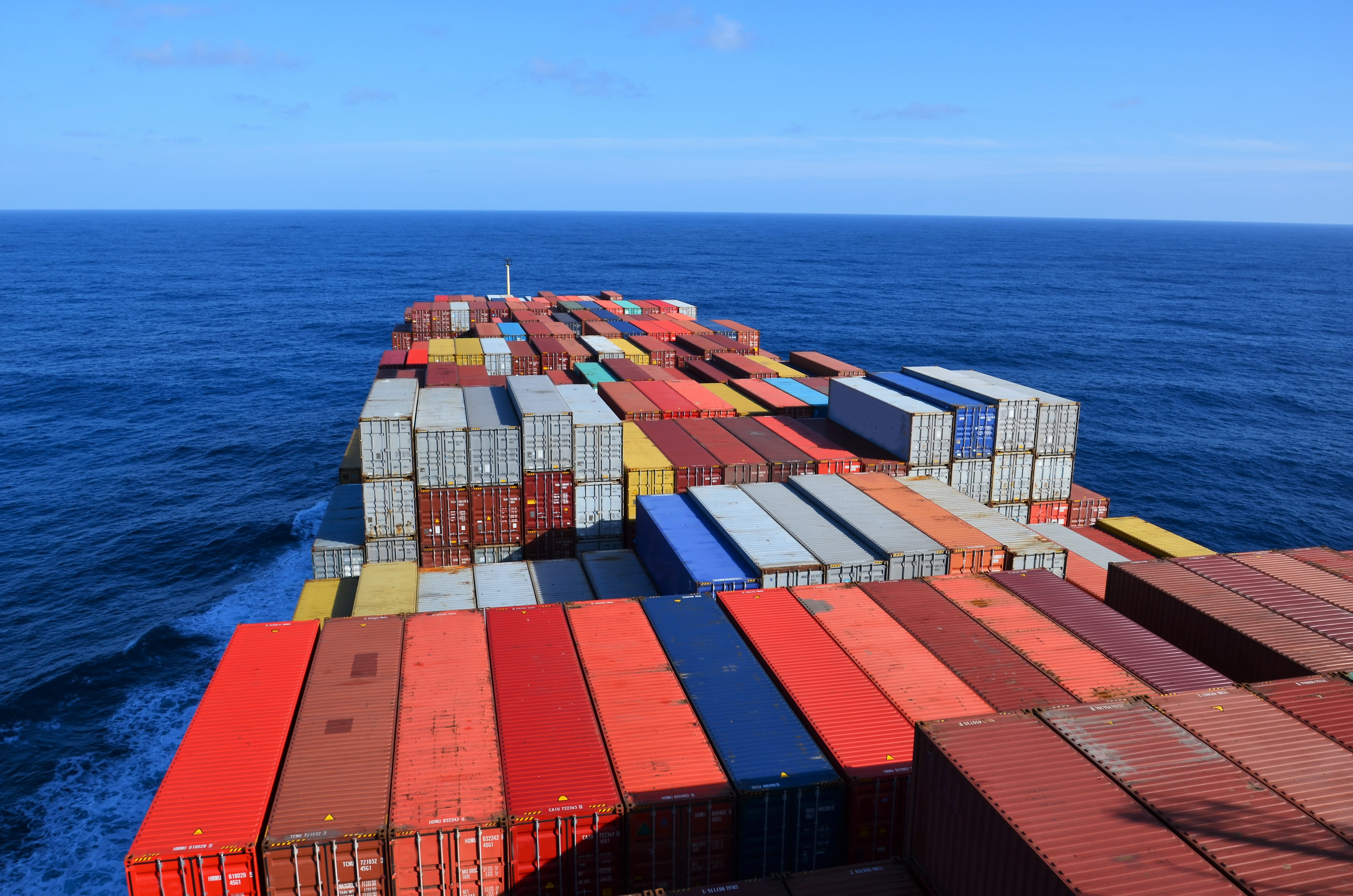 cargo boxes on ship at sea